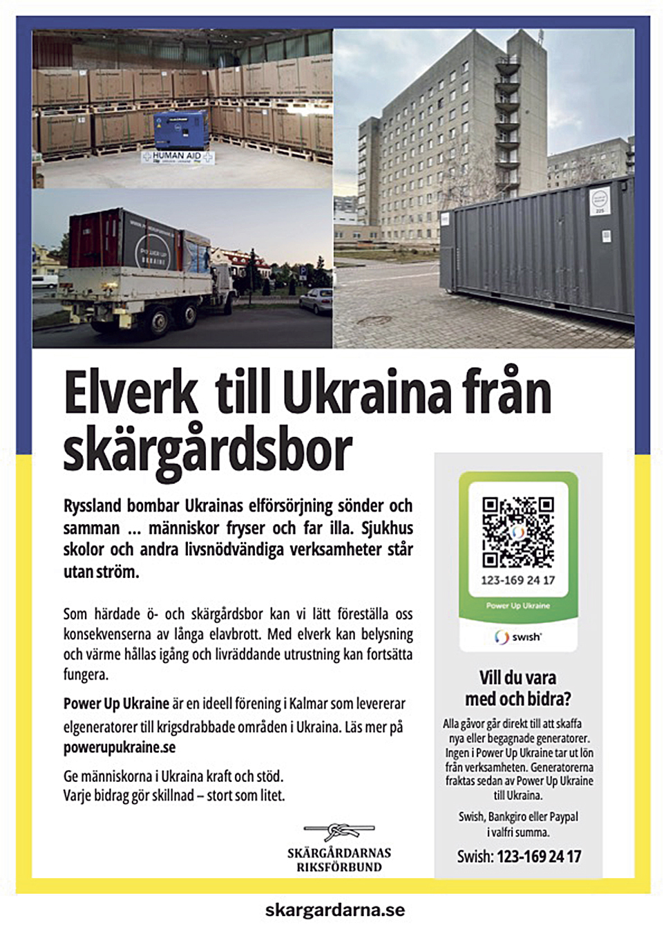 Skärgårdsbor samlar in pengar till elverk i Ukraina
